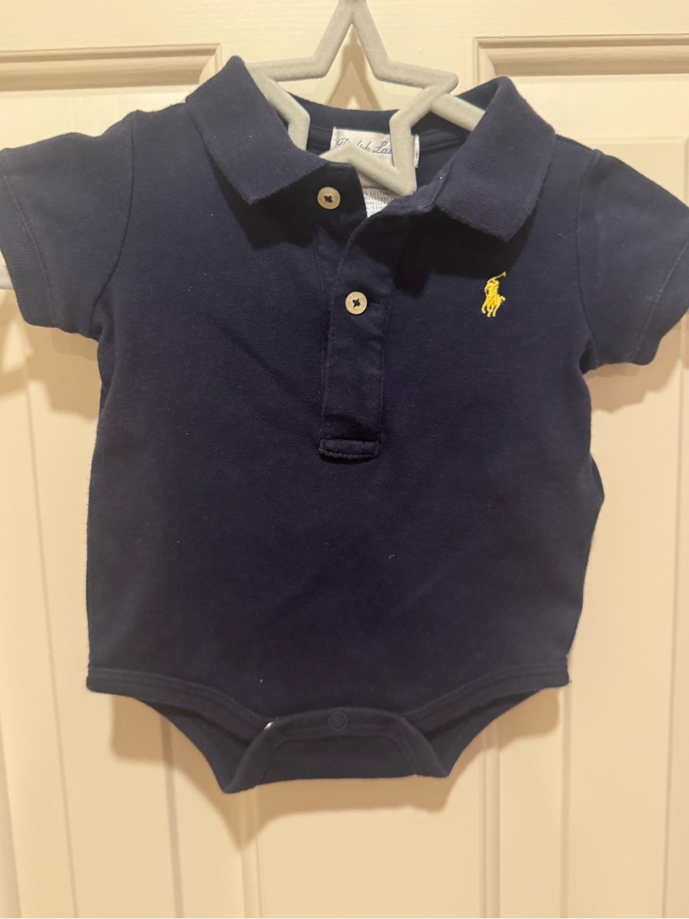 Ralph Lauren Navy Baby Polo Bodysuit with Yellow Pony